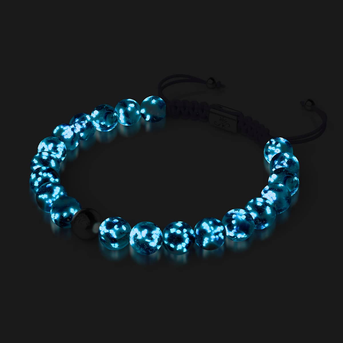 Iris bleu | Argent | Bracelet en macramé en verre Firefly